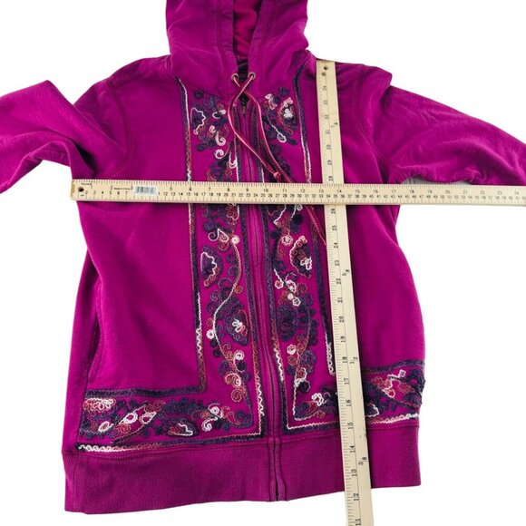 Three Hearts Womens Embroidered Pink Hoodie Jacket Zip-Up Small Plum - Picture 4 of 5
